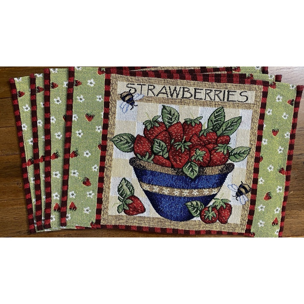 Placemats Strawberries & Bees 4 Placemats Tapestry Style Country Picnic Outdoors